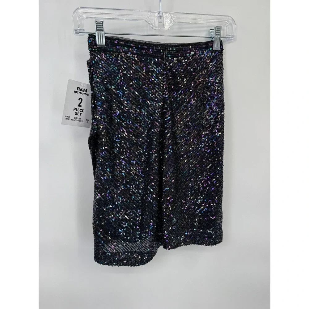 Morgan & Co Homecoming 2-pc Skirt Set Womens 0 Black Multi Sequin Party Glam NWT